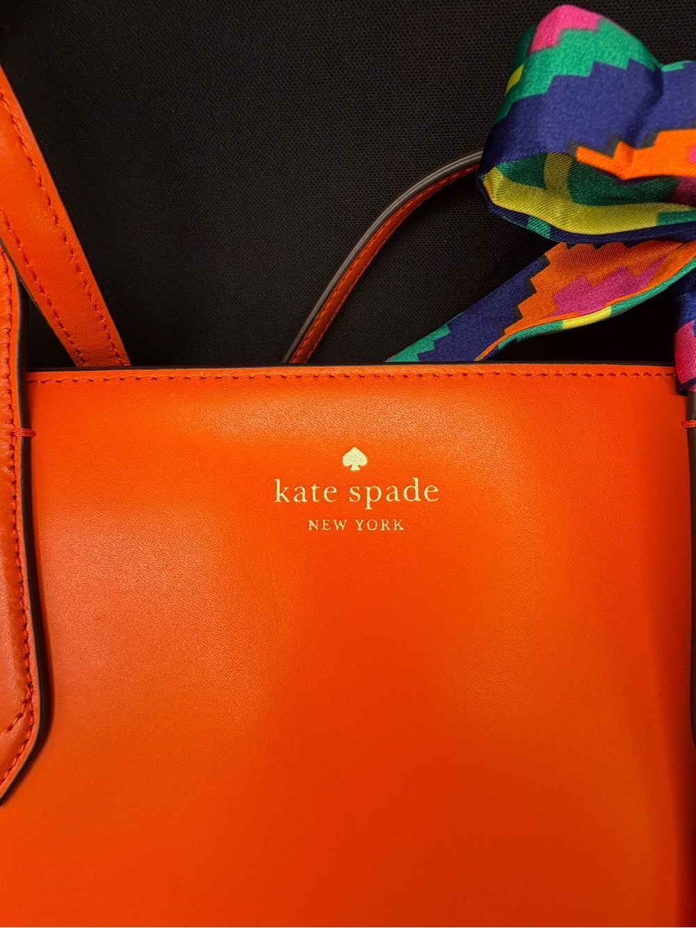 Kate Spade Orange Leather Tote Shoulder Bag Fall Halloween - Picture 3 of 9